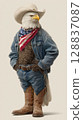 Patriotic bald eagle cowboy dressed in denim celebrates American Independence Day 128837087