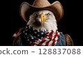 Bald eagle in cowboy hat and American flag scarf celebrates Independence Day 128837088