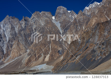 The autumn scenery with Tupopdan, Passu Cathedral or Passu Cones, is a mountain in northern Pakistan 128837313