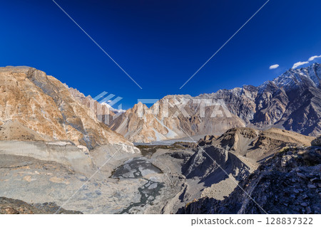 The autumn scenery with Tupopdan, Passu Cathedral or Passu Cones, is a mountain in northern Pakistan 128837322