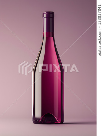 a purple bottle of wine is sitting on a purple surface 128837841