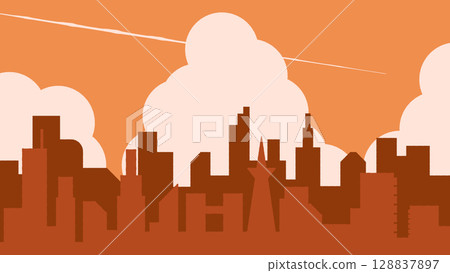 Sunset sky with clouds and silhouette of city skyline 128837897