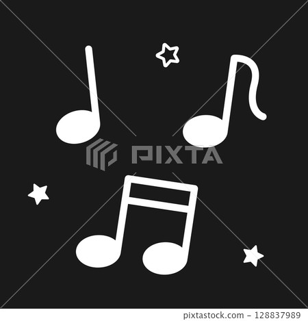 Simple black and white illustration of musical notes and stars Simple black and white illustration of musical notes and stars 128837989