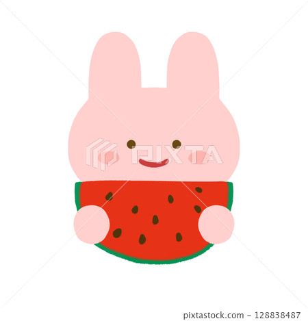 Rabbit eating watermelon Rabbit eating watermelon 128838487