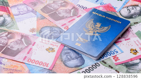 Indonesian passport for travelling, flying and doing business 128838596