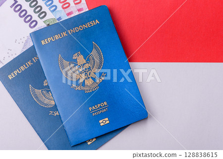 Indonesian passport for travelling, flying and doing business 128838615