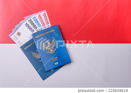 Indonesian passport for travelling, flying and doing business 128838619