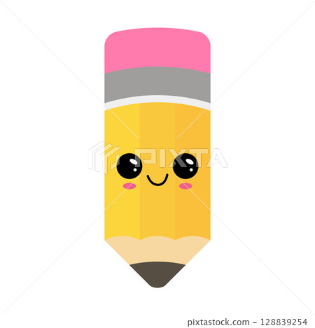Pixel art of a pencil with a pink eraser and a smiling face Pixel art of a pencil with a pink eraser and a smiling face 128839254