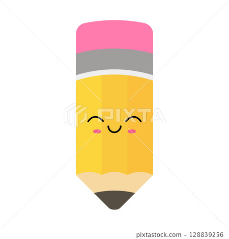 A detailed pixel art illustration of a vibrant pencil featuring with smile face A detailed pixel art illustration of a vibrant pencil featuring with smile face 128839256