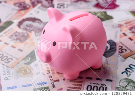 Money, Mexican currency, peso banknotes. Conceptual financial background Money, Mexican currency, peso banknotes. Conceptual financial background 128839481