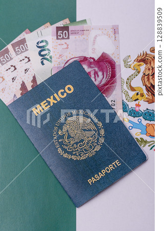 Mexican passport for travelling, flying and doing business 128839509