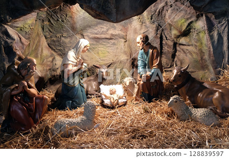 Nativity Scene, Christmas creches in the Basilica of the Sacred Heart in Zagreb 128839597