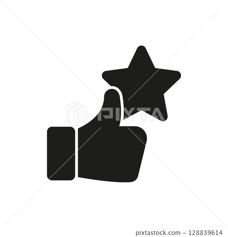 Thumbs Up With Star Solid Icon. Positive Feedback, Approval, And Quality Rating Silhouette Symbol. Customer Satisfaction And Excellence Representation. Isolated Vector Illustration 128839614