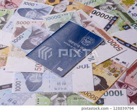 Korean passport for travelling, flying and doing business. South korea document 128839794