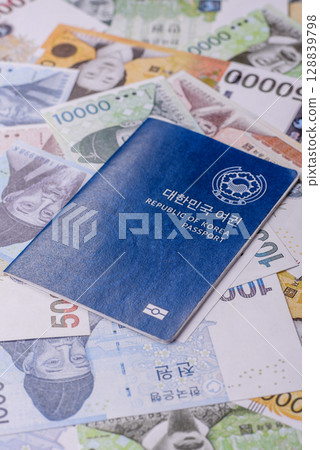Korean passport for travelling, flying and doing business. South korea document Korean passport for travelling, flying and doing business. South korea document 128839798