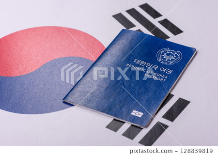 Korean passport for travelling, flying and doing business. South korea document Korean passport for travelling, flying and doing business. South korea document 128839819