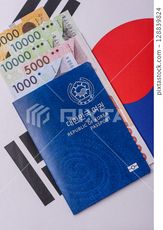 Korean passport for travelling, flying and doing business. South korea document Korean passport for travelling, flying and doing business. South korea document 128839824