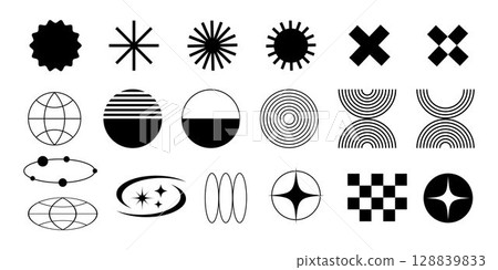 Futuristic retro y2k symbols in 2000 style. Vector set of isolated black elements. Futuristic retro y2k symbols in 2000 style. Vector set of isolated black elements. 128839833