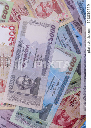 Money, paper currency of Bangladesh, taka notes 128839839