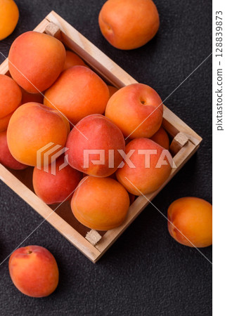 Fresh ripe fruit apricots are red yellow in color 128839873