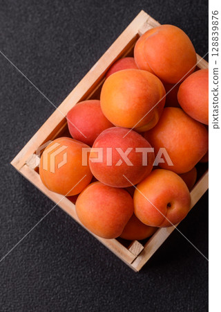 Fresh ripe fruit apricots are red yellow in color 128839876