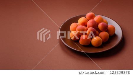Fresh ripe fruit apricots are red yellow in color 128839878