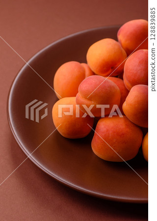 Fresh ripe fruit apricots are red yellow in color 128839885