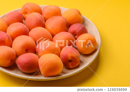 Fresh ripe fruit apricots are red yellow in color 128839899