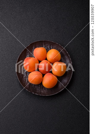 Fresh ripe fruit apricots are red yellow in color 128839907