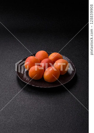 Fresh ripe fruit apricots are red yellow in color 128839908
