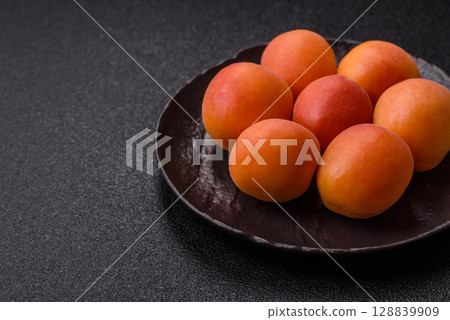 Fresh ripe fruit apricots are red yellow in color 128839909