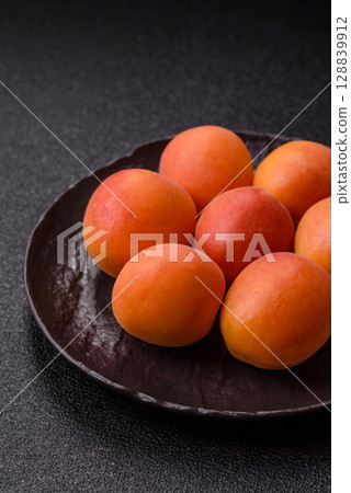 Fresh ripe fruit apricots are red yellow in color 128839912