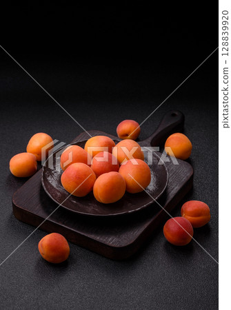 Fresh ripe fruit apricots are red yellow in color 128839920