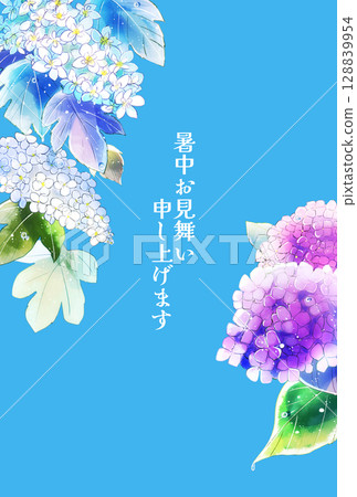 Hydrangea after the rain, summer greetings, vertical, postcard size 128839954