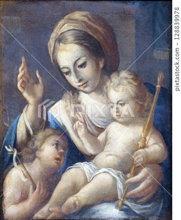 Madonna with Child and Saint John the Baptist, Franciscan church of the Friars Minor in Dubrovnik, Croatia 128839978