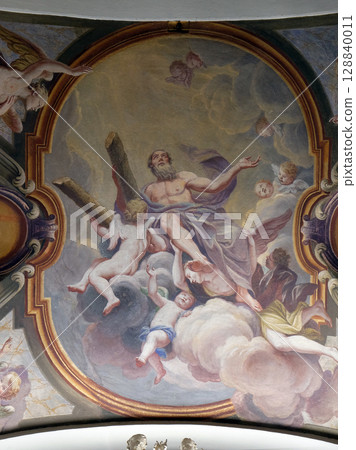 Saint Andrew the Apostle, fresco on the ceiling  of the Cathedral of St Nicholas in Ljubljana, Slovenia 128840011