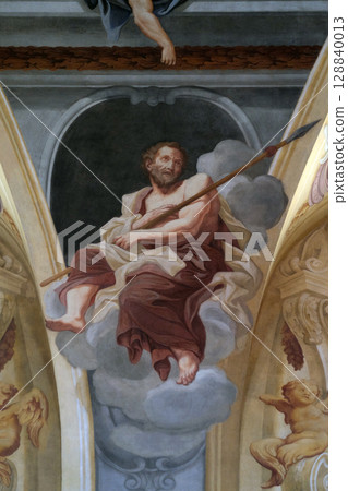 Saint Thomas the Apostle, fresco on the ceiling  of the Cathedral of St Nicholas in Ljubljana, Slovenia 128840013