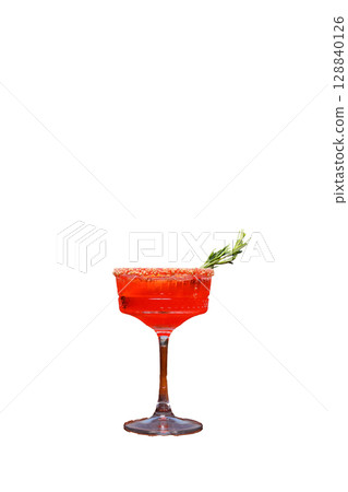 Margarita cocktail with lime, tequila, mint and ice on dark table with amazing backlight, copy space. Classic Margarita 128840126