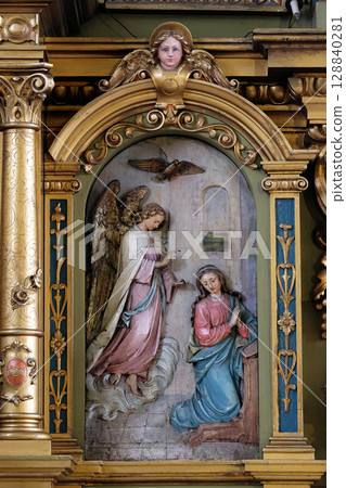Annunciation of the Virgin Mary, altarpiece in the Basilica of the Sacred Heart of Jesus in Zagreb, Croatia Annunciation of the Virgin Mary, altarpiece in the Basilica of the Sacred Heart of Jesus in Zagreb, Croatia 128840281