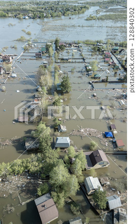 Floods and cyclone, global warming. Climate change,natural disasters the tsunami of nature.The apocalypse, catastrophes.Storms and destruction.The remnants of human life are floating in dirty water 128840302