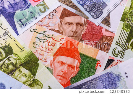 Pakistan, Pakistani rupee paper money. Cash notes for business Pakistan, Pakistani rupee paper money. Cash notes for business 128840583