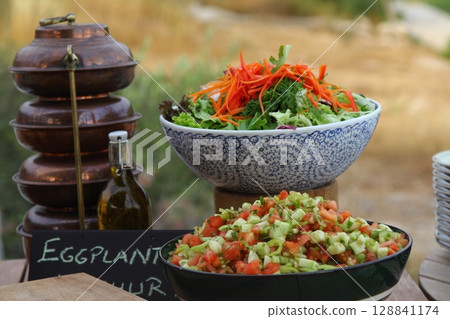 small appetizer dishes prepared for cocktail and local food small appetizer dishes prepared for cocktail and local food 128841174