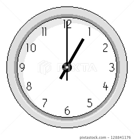 Pixel Art Clock at One O'Clock - Vector Illustration 128841176