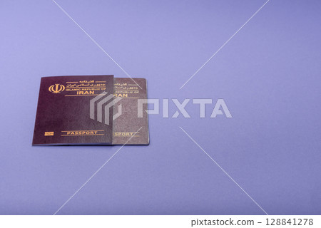 Iranian passport for travelling, flying and doing business. Iran document, id 128841278