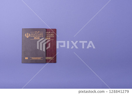 Iranian passport for travelling, flying and doing business. Iran document, id 128841279