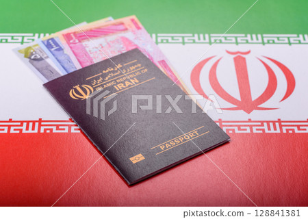 Iranian passport for travelling, flying and doing business. Iran document, id Iranian passport for travelling, flying and doing business. Iran document, id 128841381
