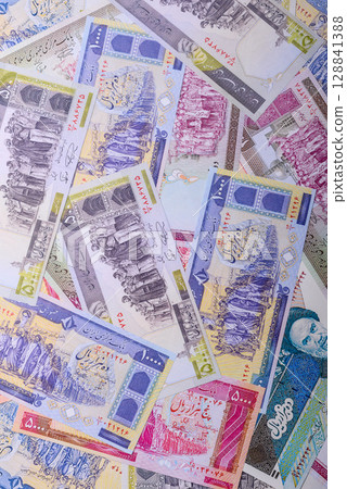 Iranian paper money, banknotes, rial currency for business and financial settlements. Iranian money Iranian paper money, banknotes, rial currency for business and financial settlements. Iranian money 128841388