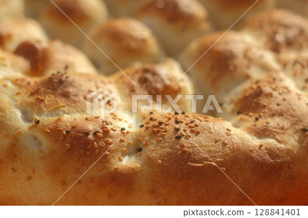 Turkish ramadan pita bread texture close up image 128841401