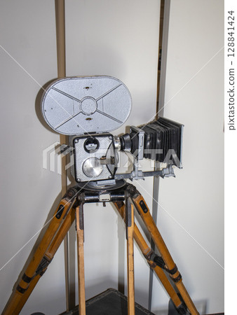 Shot of the vintage, old, obsolete movie film projector 128841424
