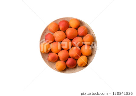 Fresh ripe fruit apricots are red yellow in color Fresh ripe fruit apricots are red yellow in color 128841826